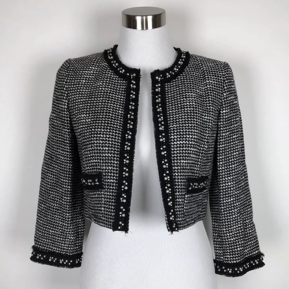 Tahari ASL Tweed Cropped Jacket Black Sz 2